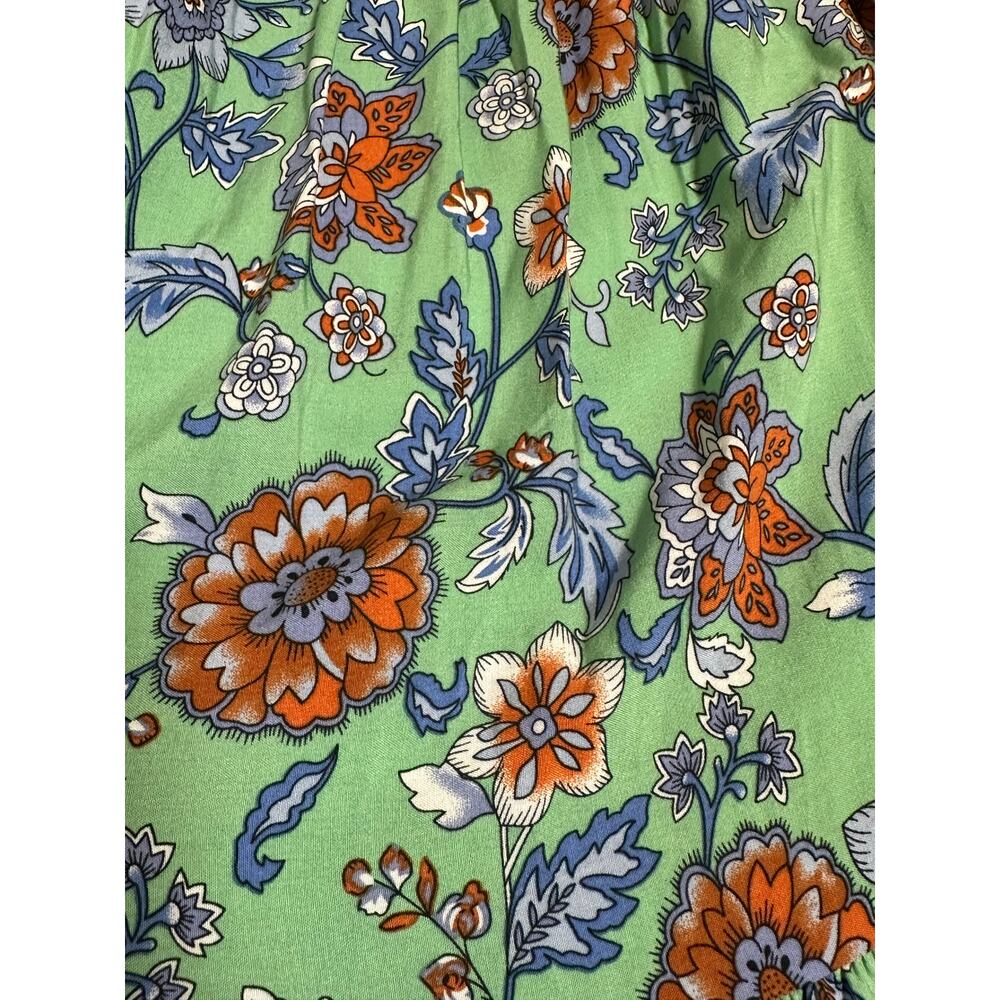 anna-kaci Green Dress Short Sleeve V Neck Knee Length, Floral Boho Sz L NWT - Picture 8 of 12